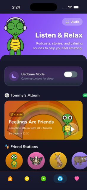 The Tommy app's Listen tab